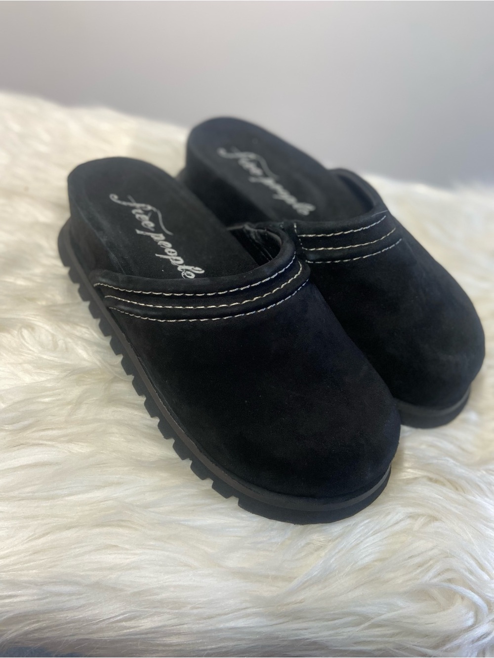 Free People Black Suede Clog Mules